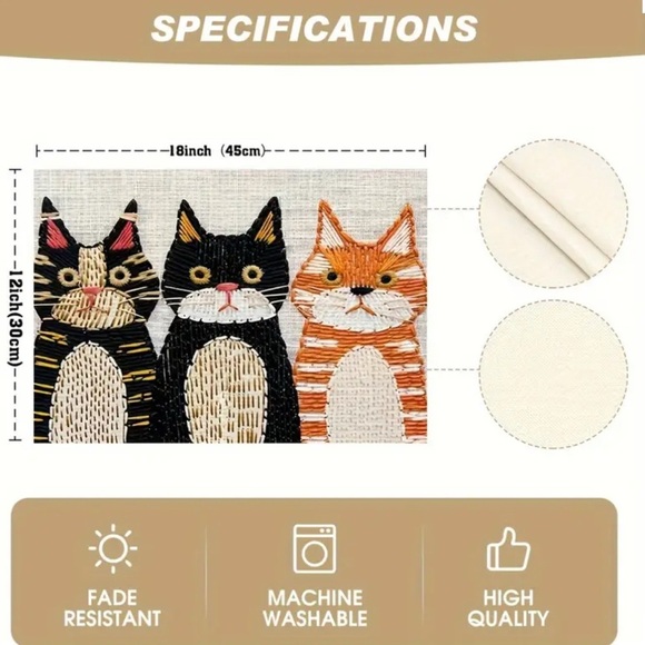 CATS Placemats (2) Woven Rustic Farmhouse Kitty Dining Room‎ Table Settings NEW - Picture 6 of 8